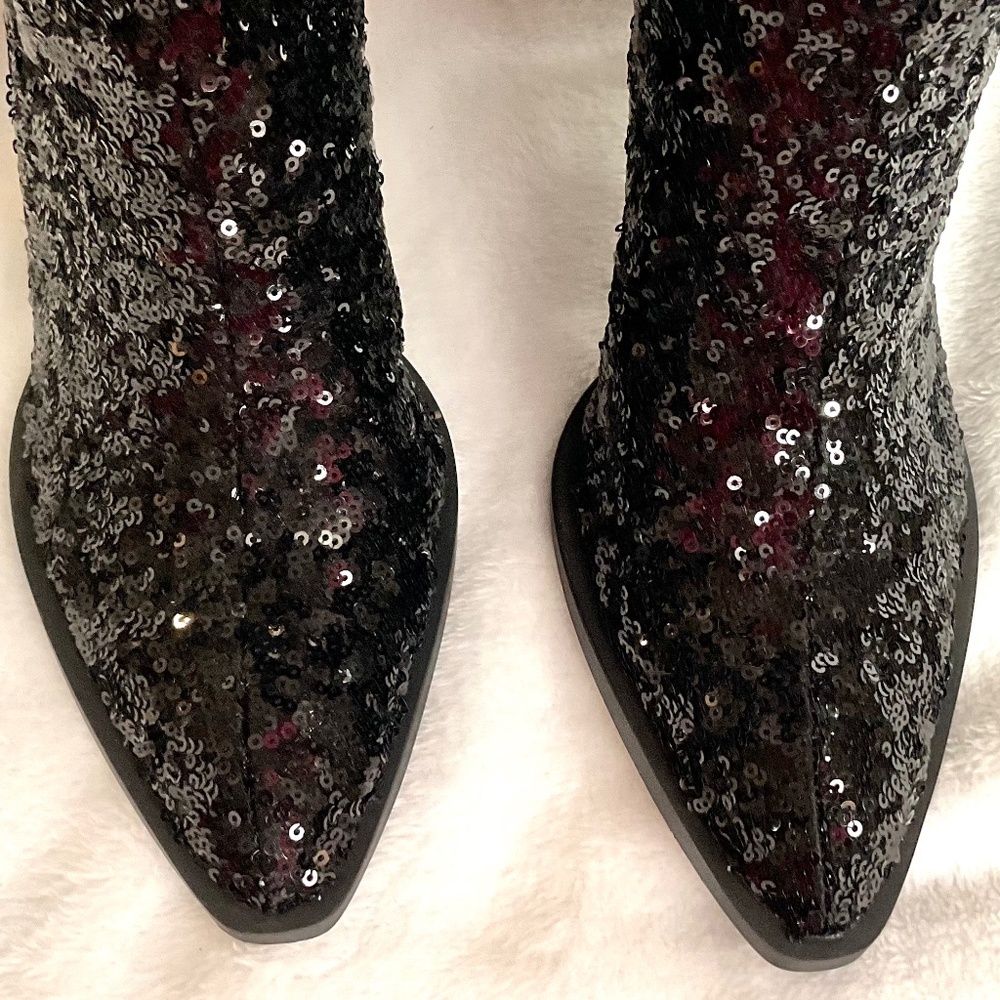 BLACK OASIS SOCIETY JEWEL KNEE HIGH SEQUIN BOOTS - Picture 4 of 15